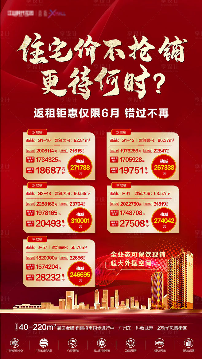 【源文件下載】 海報 房地產 特價房 商鋪 紅金 建筑 表格設計作品 設計圖集